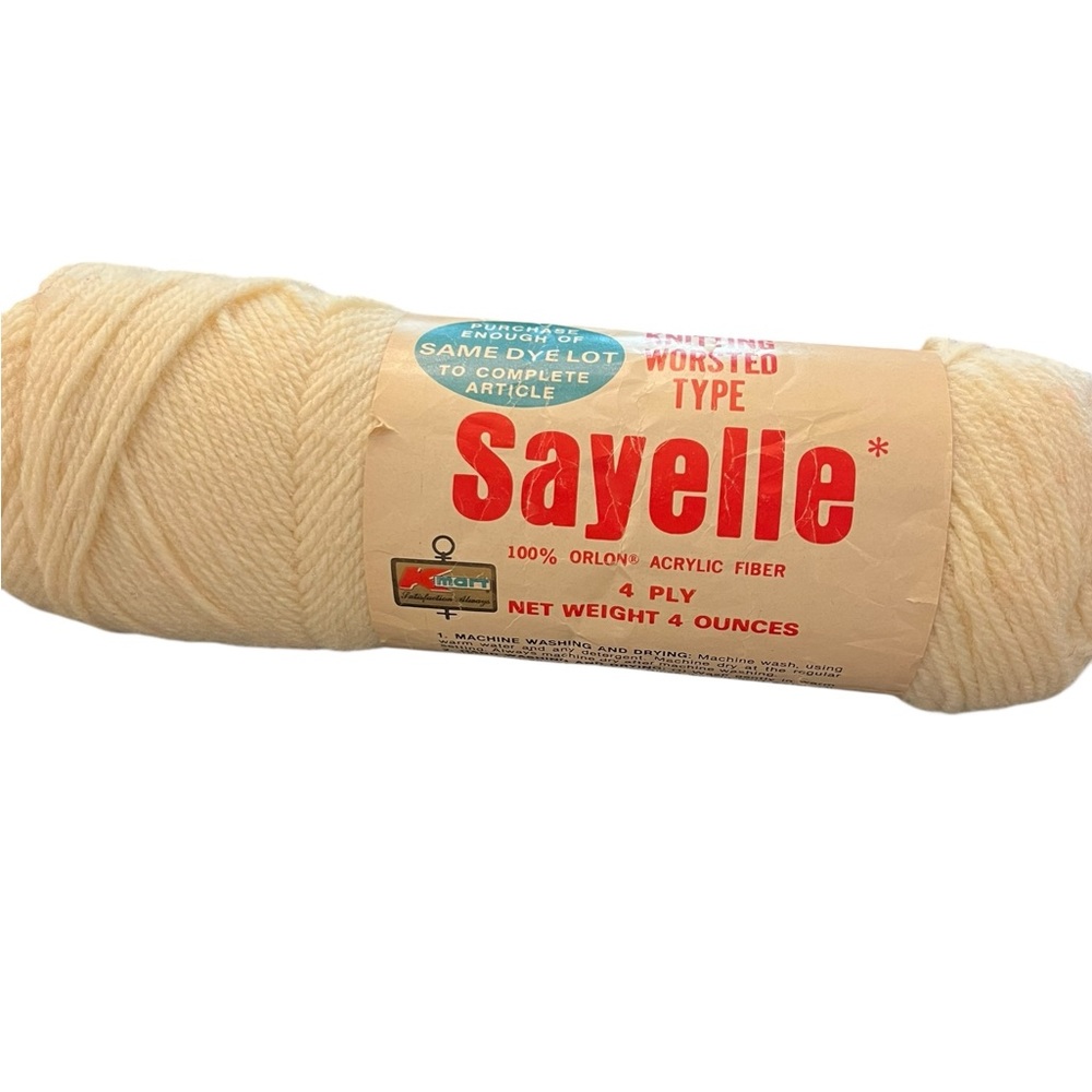 Vintage Sayelle 100% Orlon Acrylic Fiber 4 Ply‎ Yarn KMart 1047 Light Beige NEW